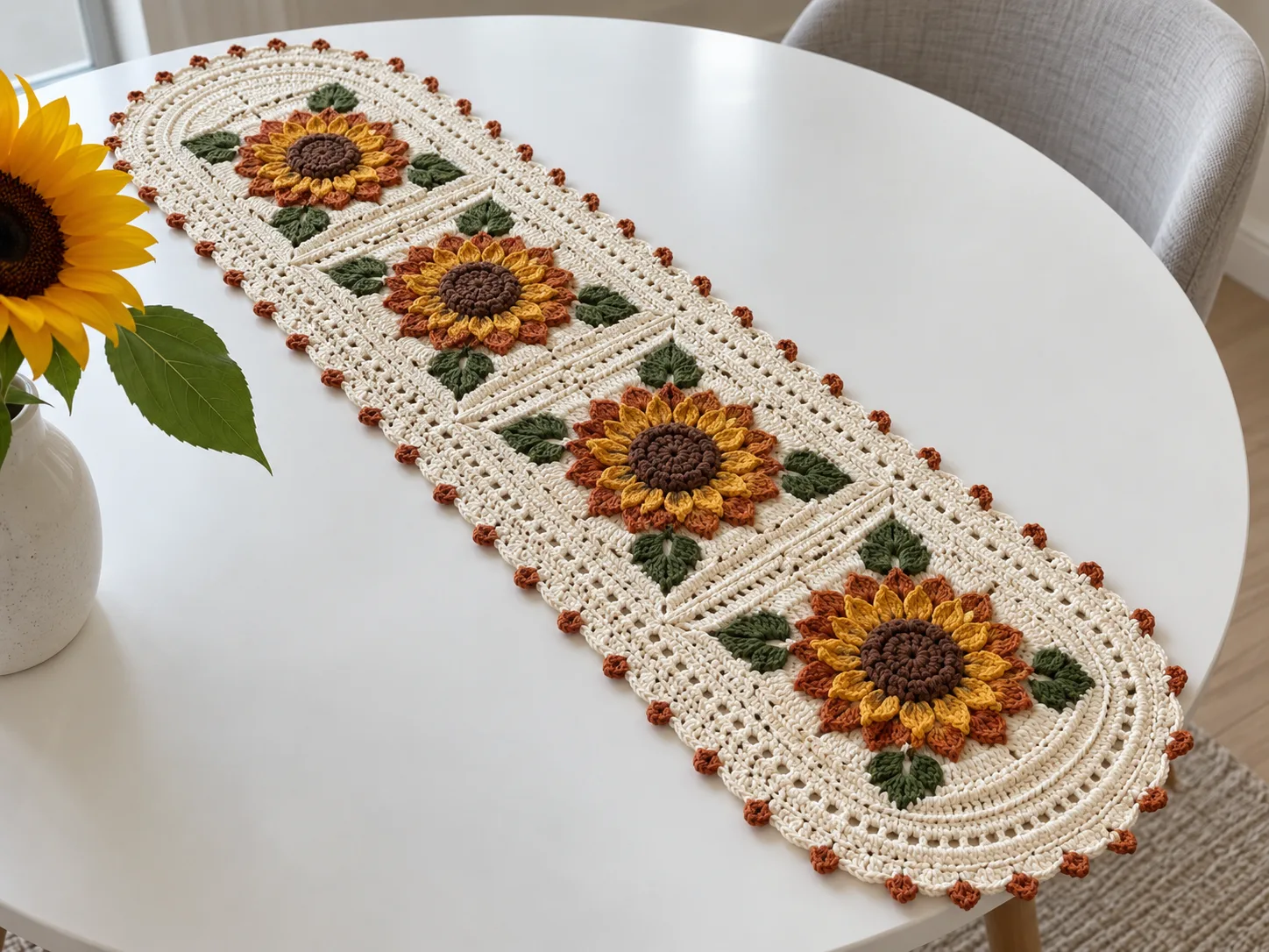 Autumn Copper Sunflower Runner Crochet Pattern