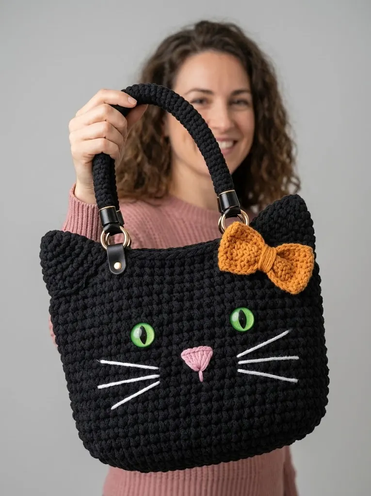 Black Cat Halloween Tote Bag Free Crochet Pattern