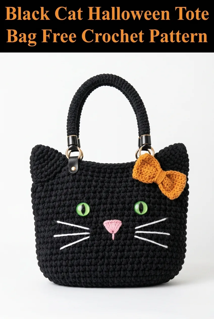 Black Cat Halloween Tote Bag Free Crochet Pattern