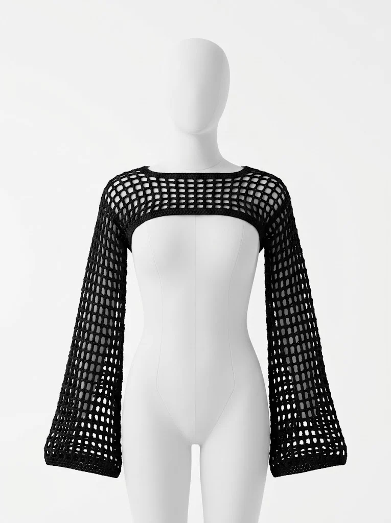 Black Fishnet Crochet Bell Sleeve Shrug Free Pattern