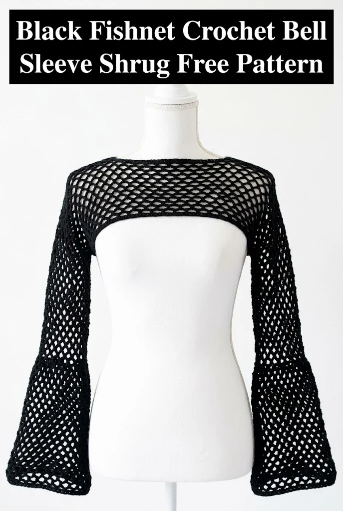 Black Fishnet Crochet Bell Sleeve Shrug Free Pattern