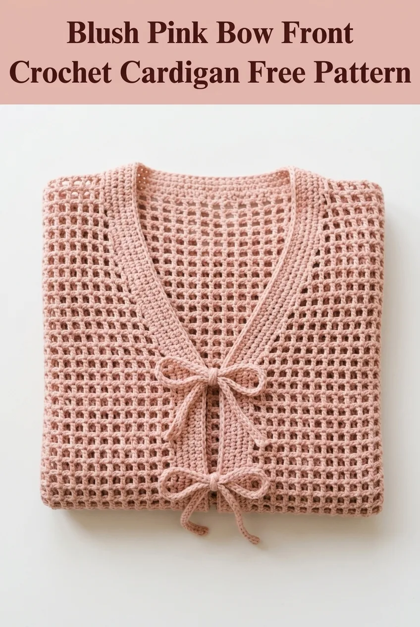 Blush Pink Bow Front Crochet Cardigan Free Pattern