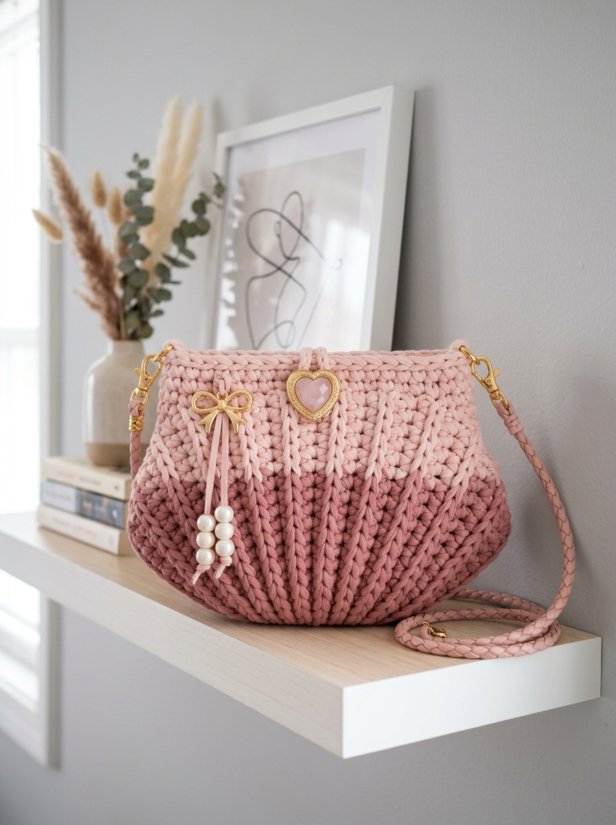 Blush Pink Feminine Shell Bag Free Crochet Pattern