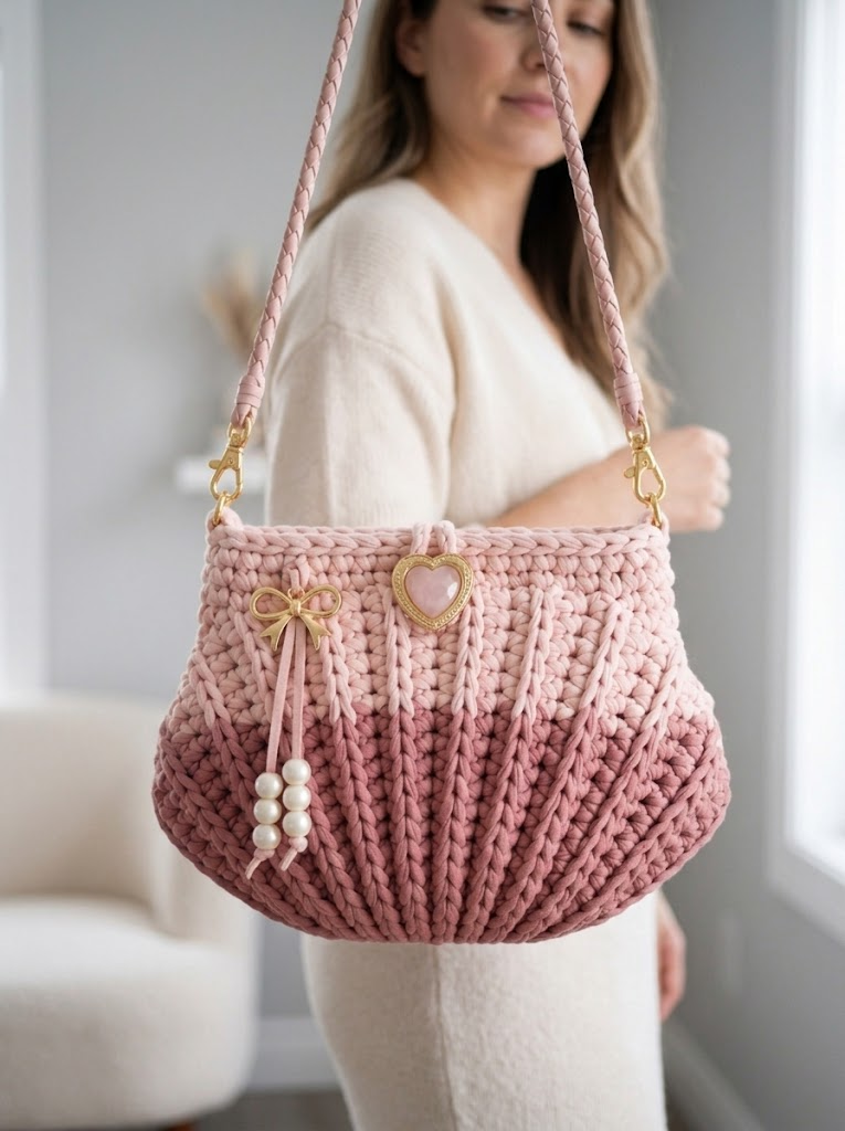 Blush Pink Feminine Shell Bag Free Crochet Pattern