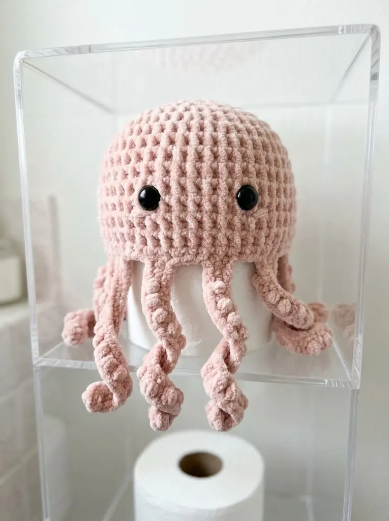 Blush Pink Octopus Toilet Paper Cozy Free Crochet Pattern