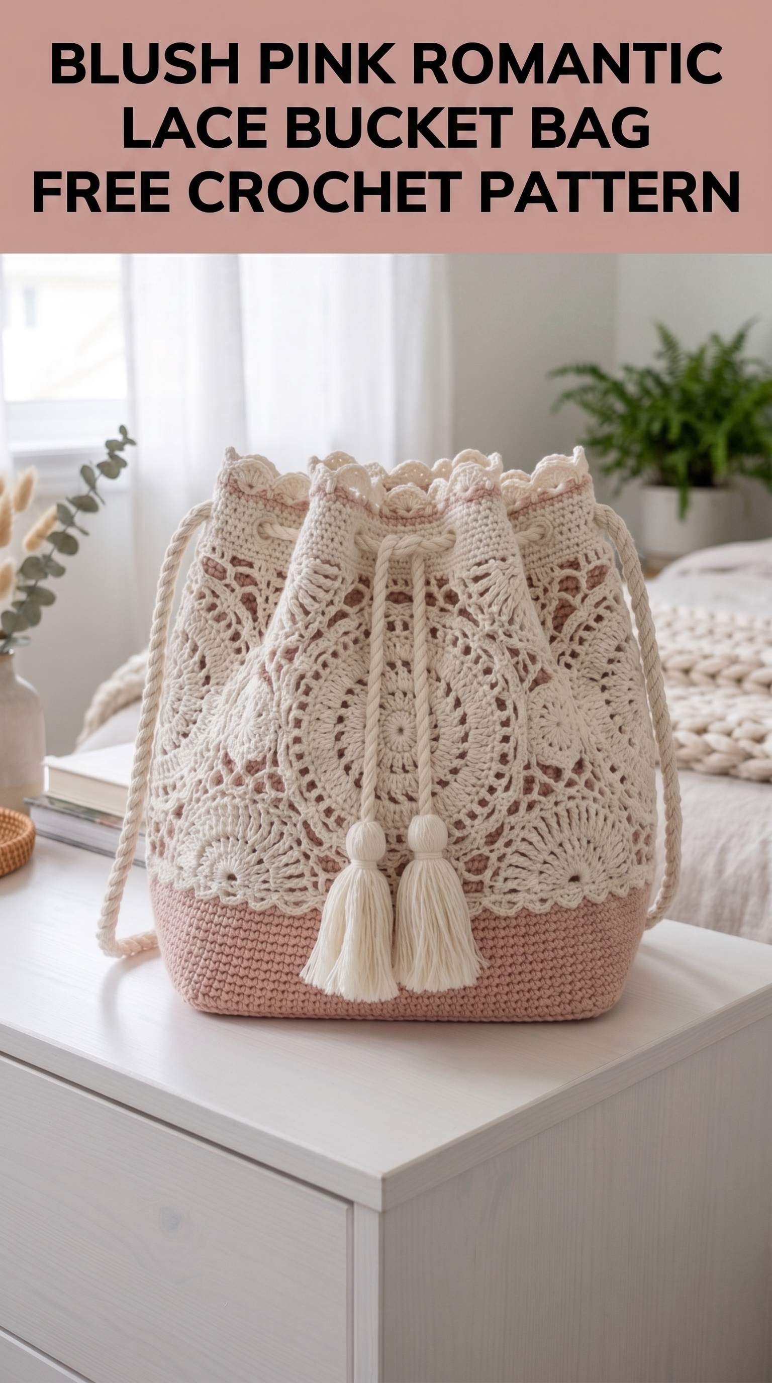 Blush Pink Romantic Lace Bucket Bag Free Crochet Pattern