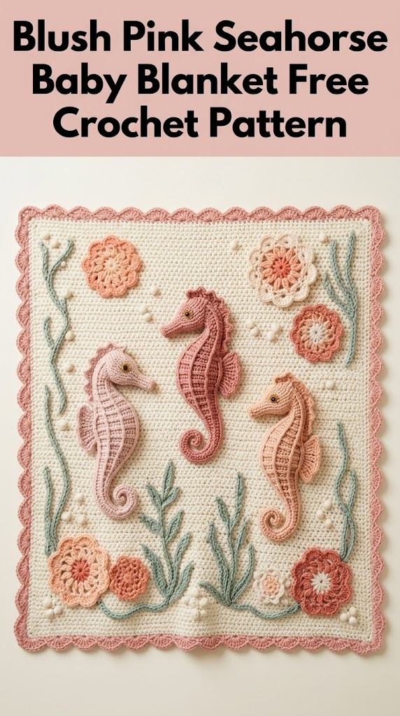 Blush Pink Seahorse Baby Blanket Free Crochet Pattern