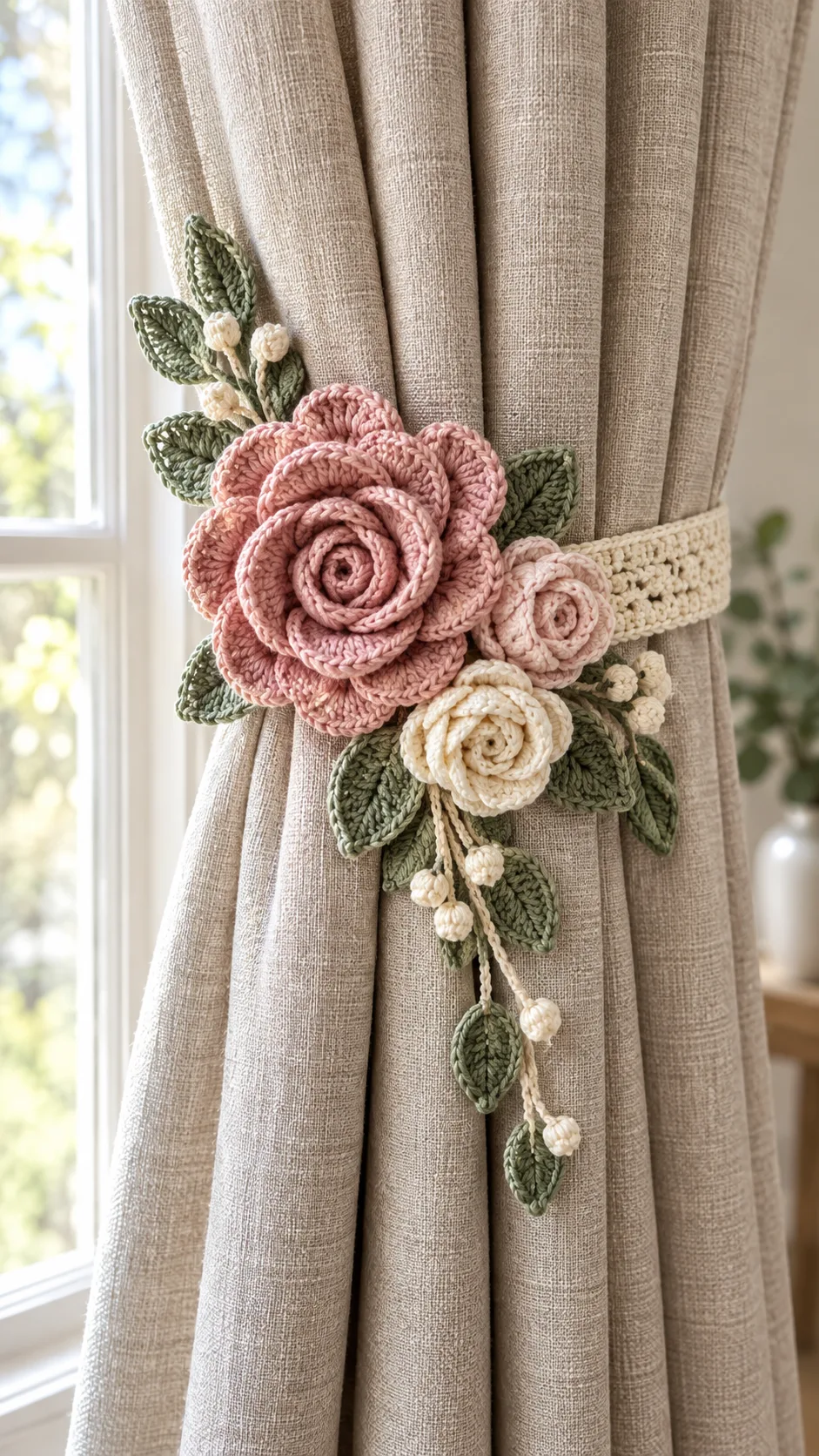 Blush Rose Curtain Tieback Crochet Pattern