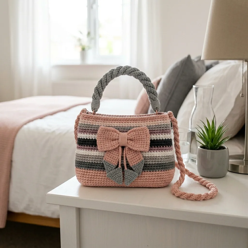 Blush and Grey Bow Purse Crochet Pattern