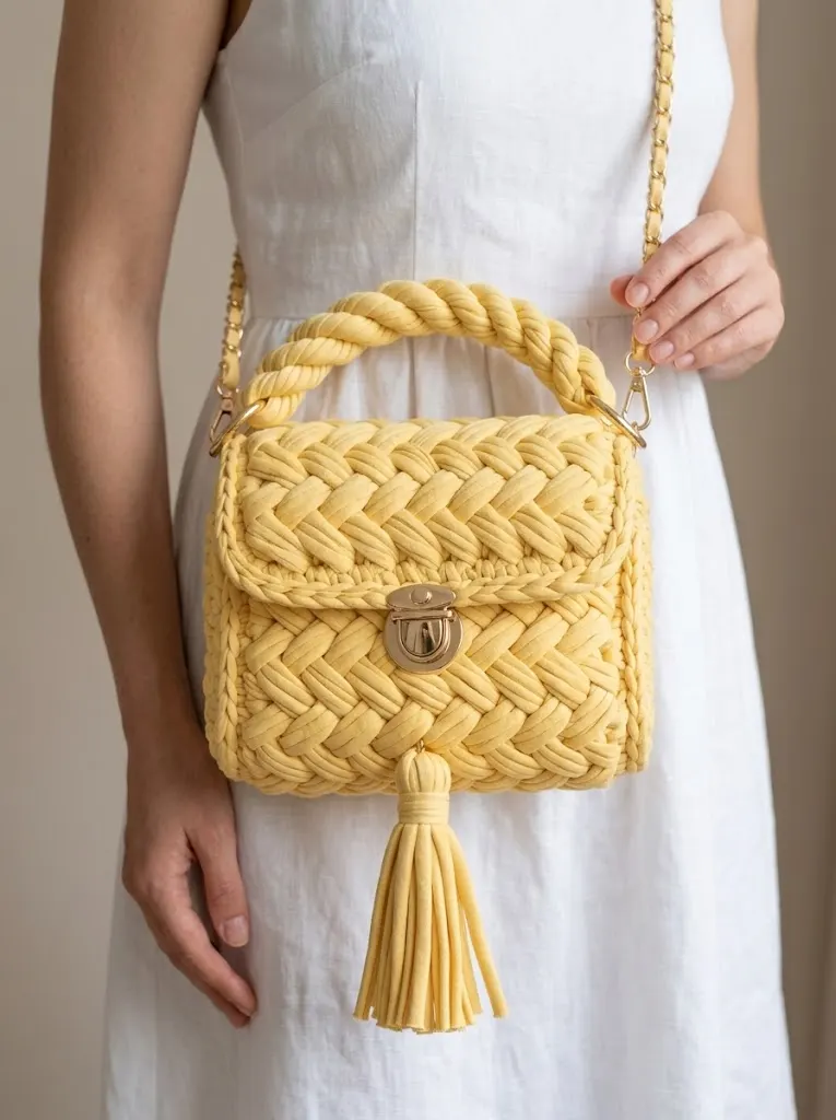 Butter Yellow Chunky Bag on Bed Free Pattern