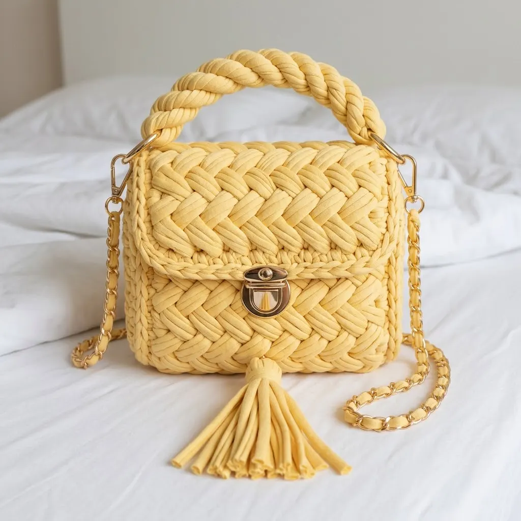 Butter Yellow Chunky Bag on Bed Free Pattern