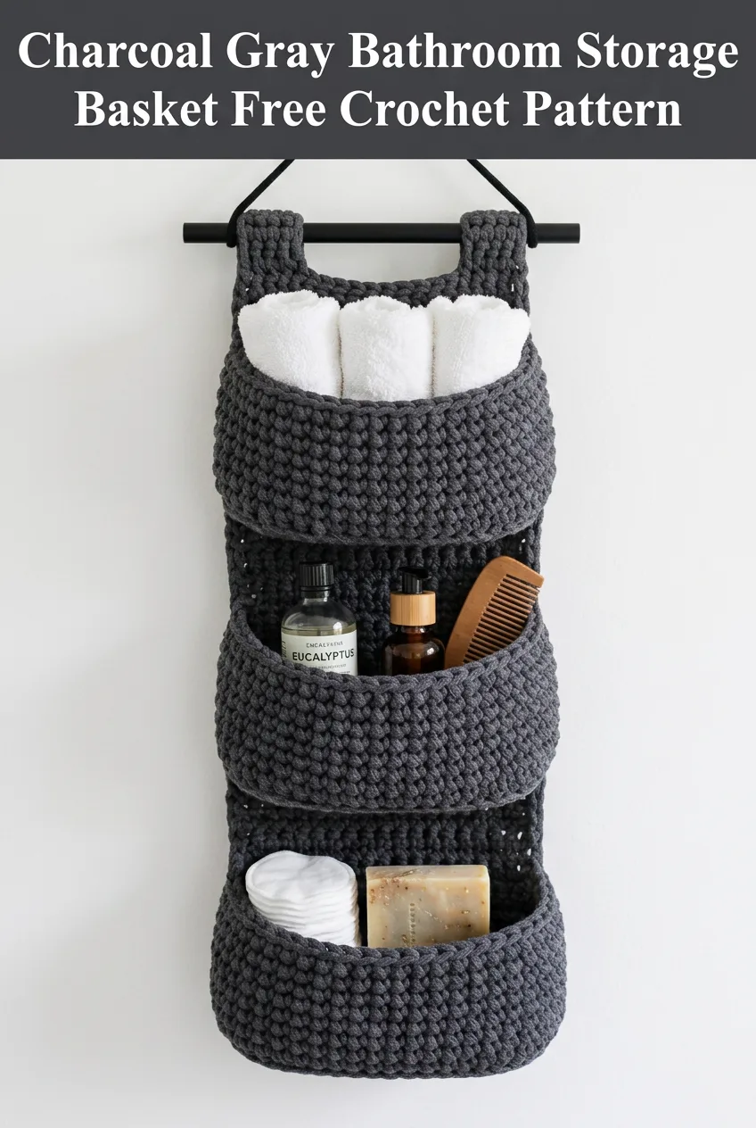 Charcoal Gray Bathroom Storage Basket Free Crochet Pattern