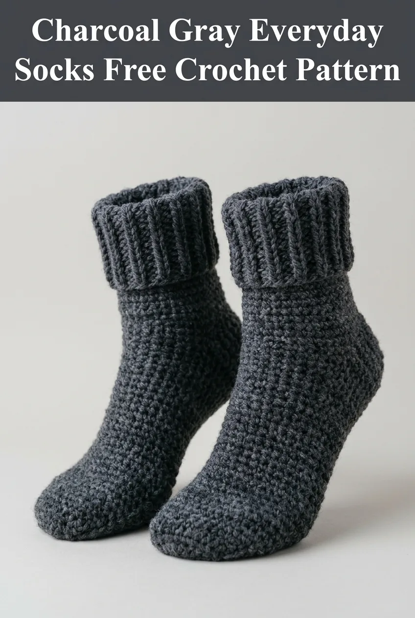 Charcoal Gray Everyday Socks Free Crochet Pattern