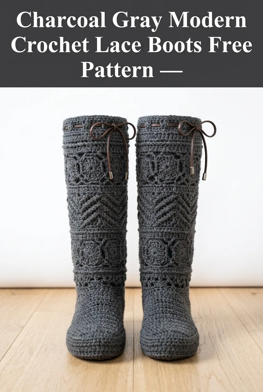 Charcoal Gray Modern Crochet Lace Boots Free Pattern
