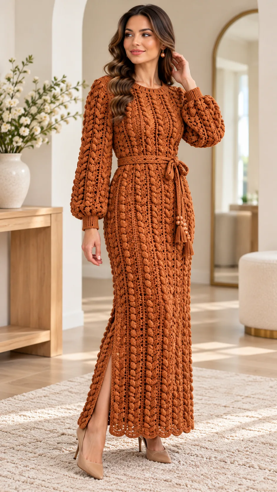 Copper Bobble Column Dress Crochet Pattern