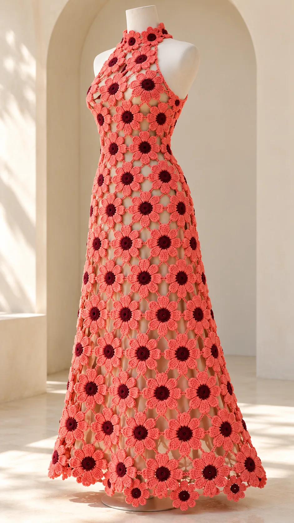 Coral Blossom Halter Dress Crochet Pattern