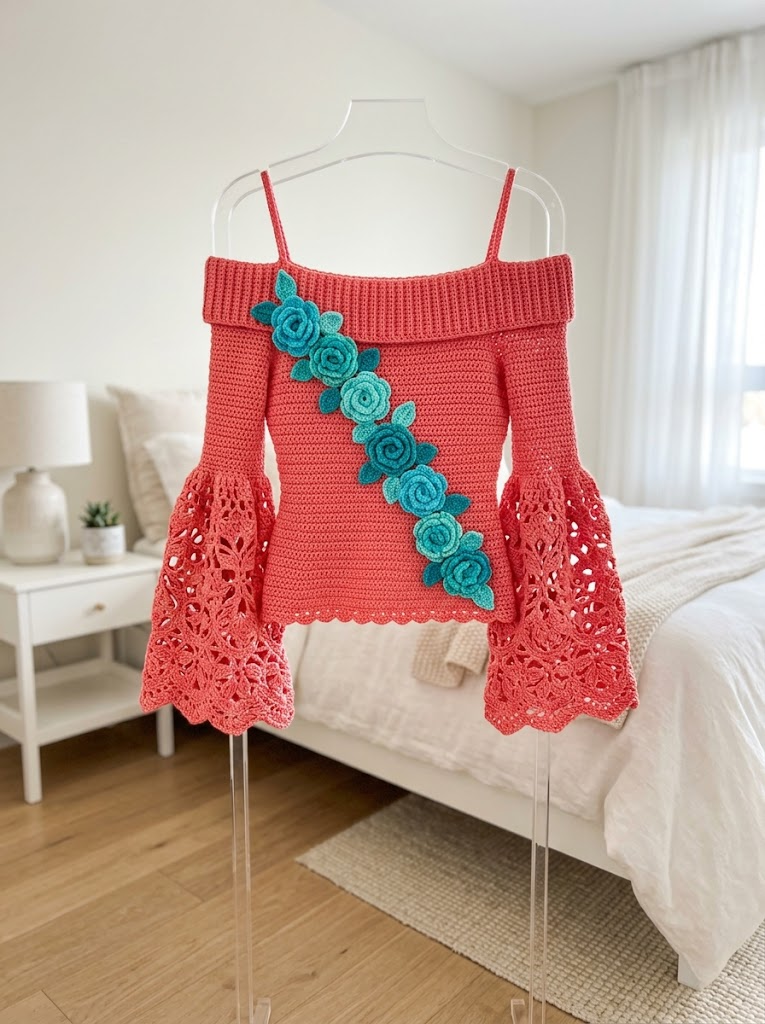 Coral Reef Floral Bell Top Free Crochet Pattern