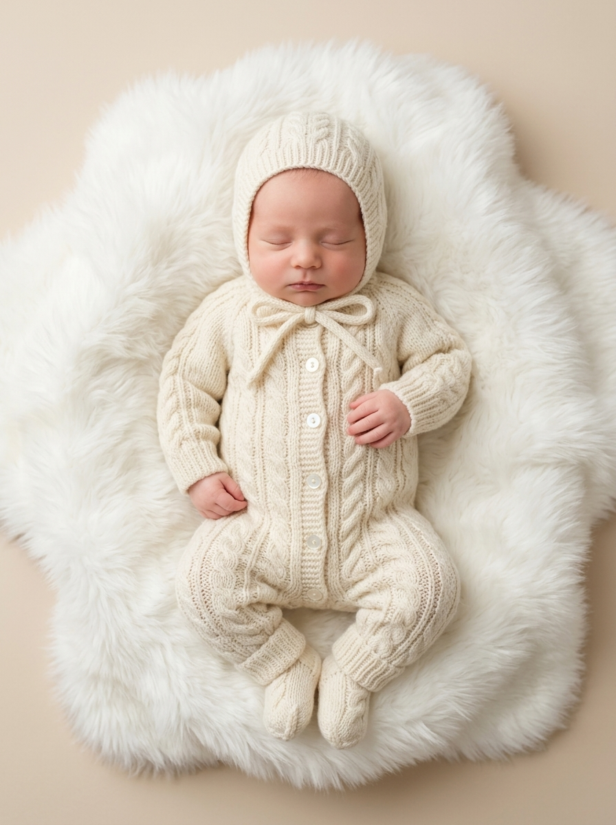 Cream Cable Knit Baby Onesie Set Free Crochet Pattern