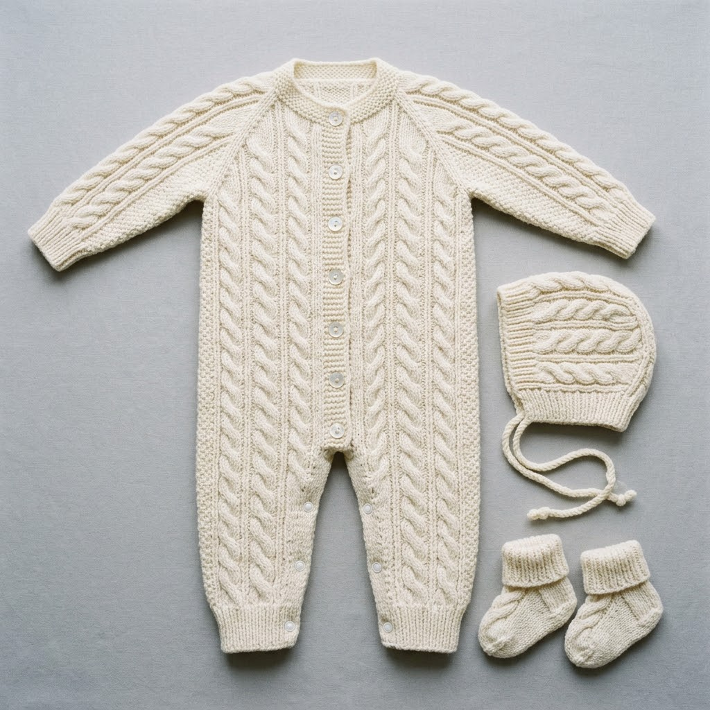Cream Cable Knit Baby Onesie Set