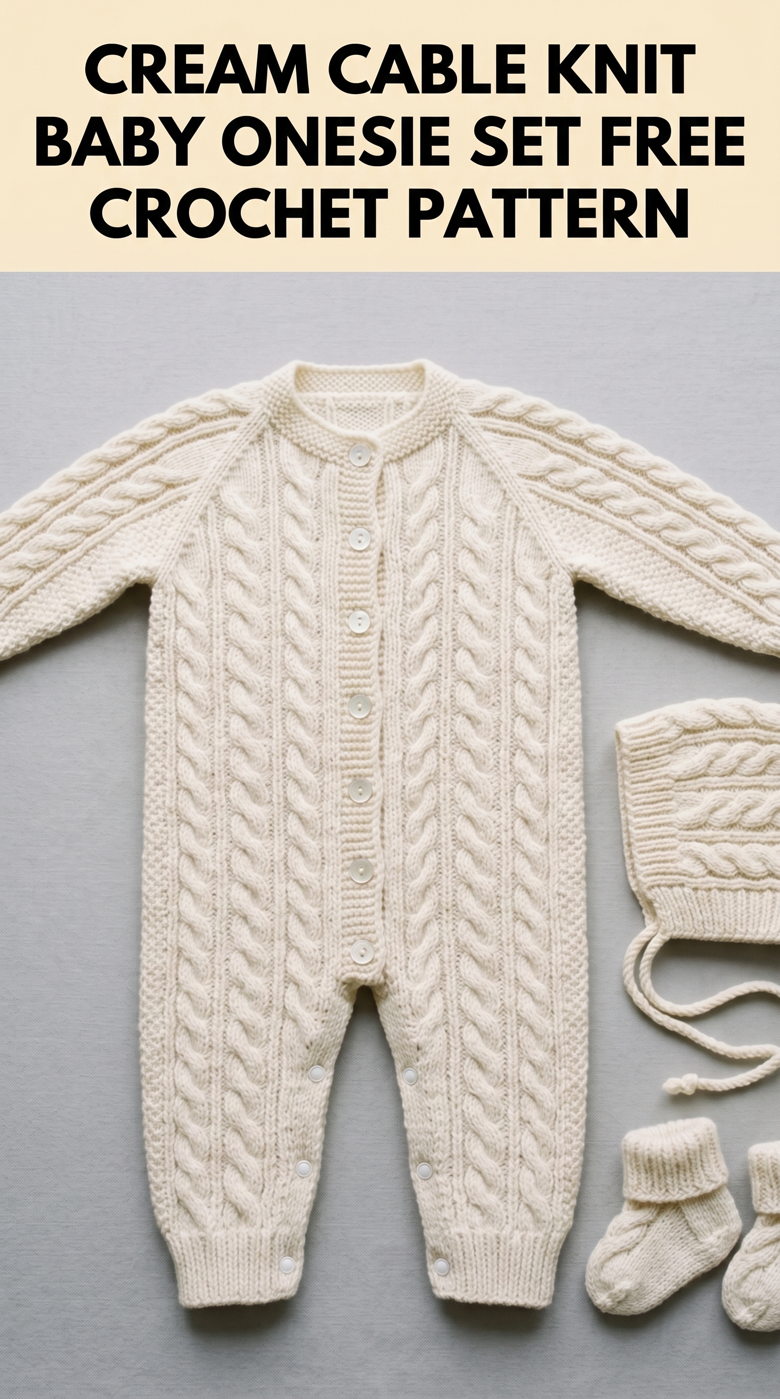Cream Cable Knit Baby Onesie Set Free Crochet Pattern