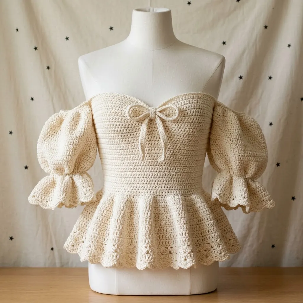 Creamy White Boho Peplum Sleeve Top Free Crochet Pattern