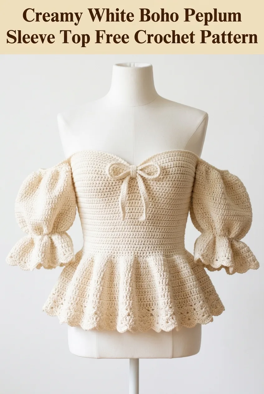 Creamy White Boho Peplum Sleeve Top Free Crochet Pattern