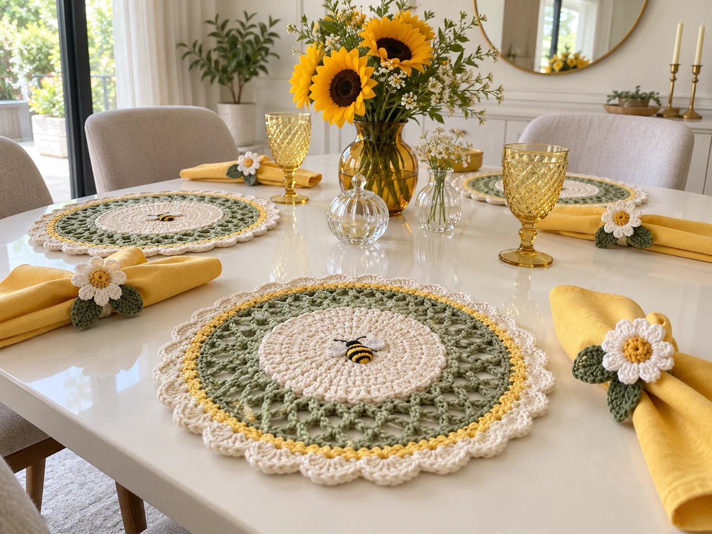 Daisy Bee Dining Placemat Crochet Pattern