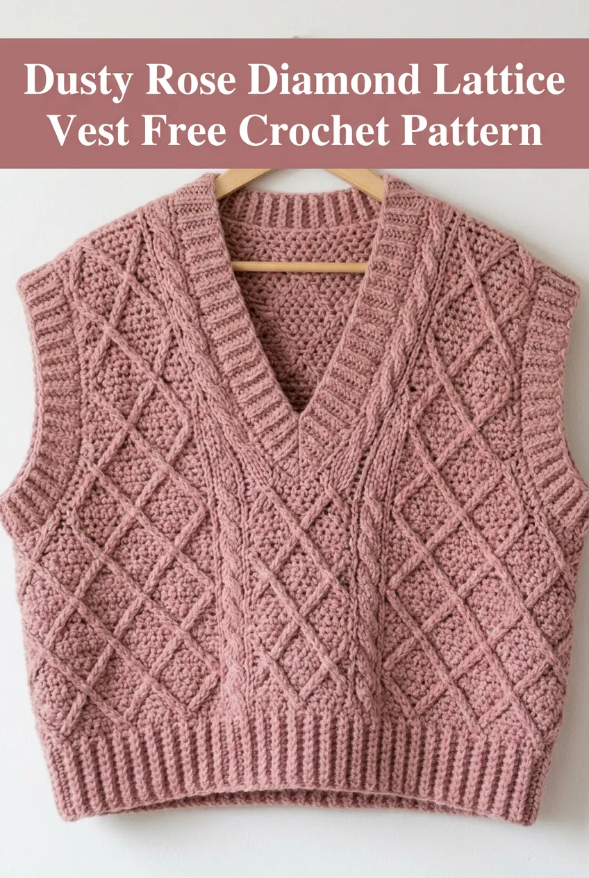 Dusty Rose Diamond Lattice Vest Free Crochet Pattern