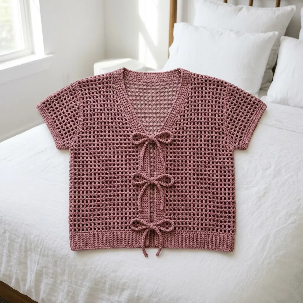 Dusty Rose Grid Tie Cardigan Free Crochet Pattern
