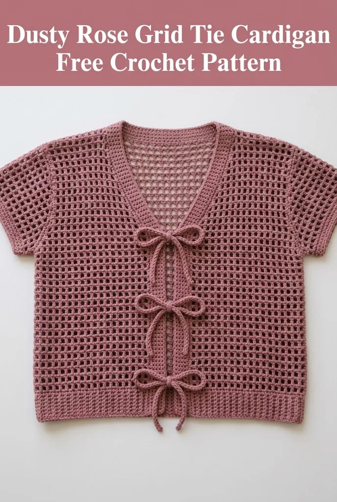 Dusty Rose Grid Tie Cardigan Free Crochet Pattern