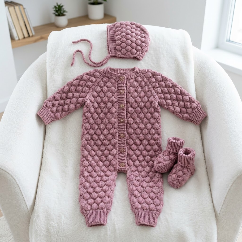Dusty Rose Knitted Baby Snowsuit