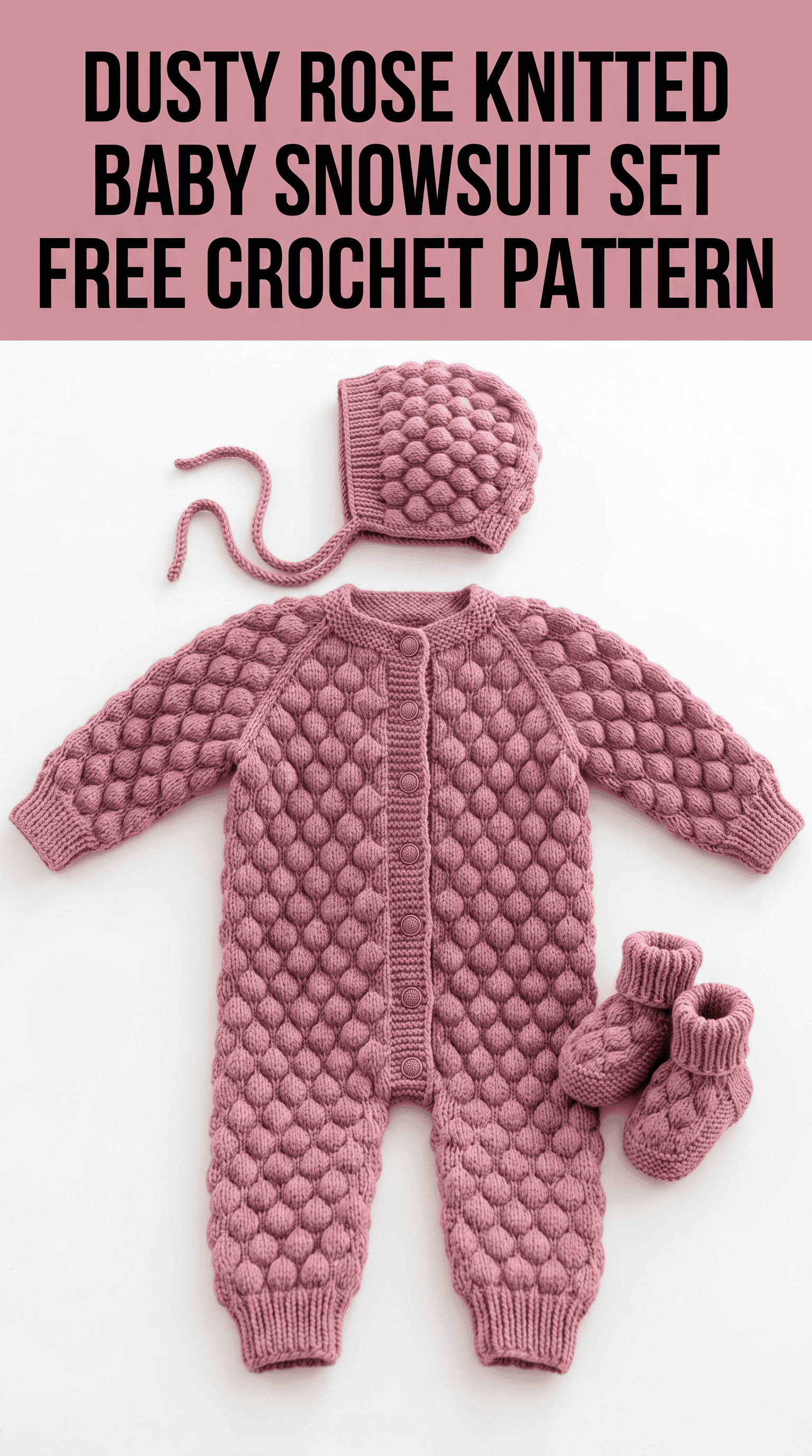 Dusty Rose Knitted Baby Snowsuit Set Free Crochet Pattern