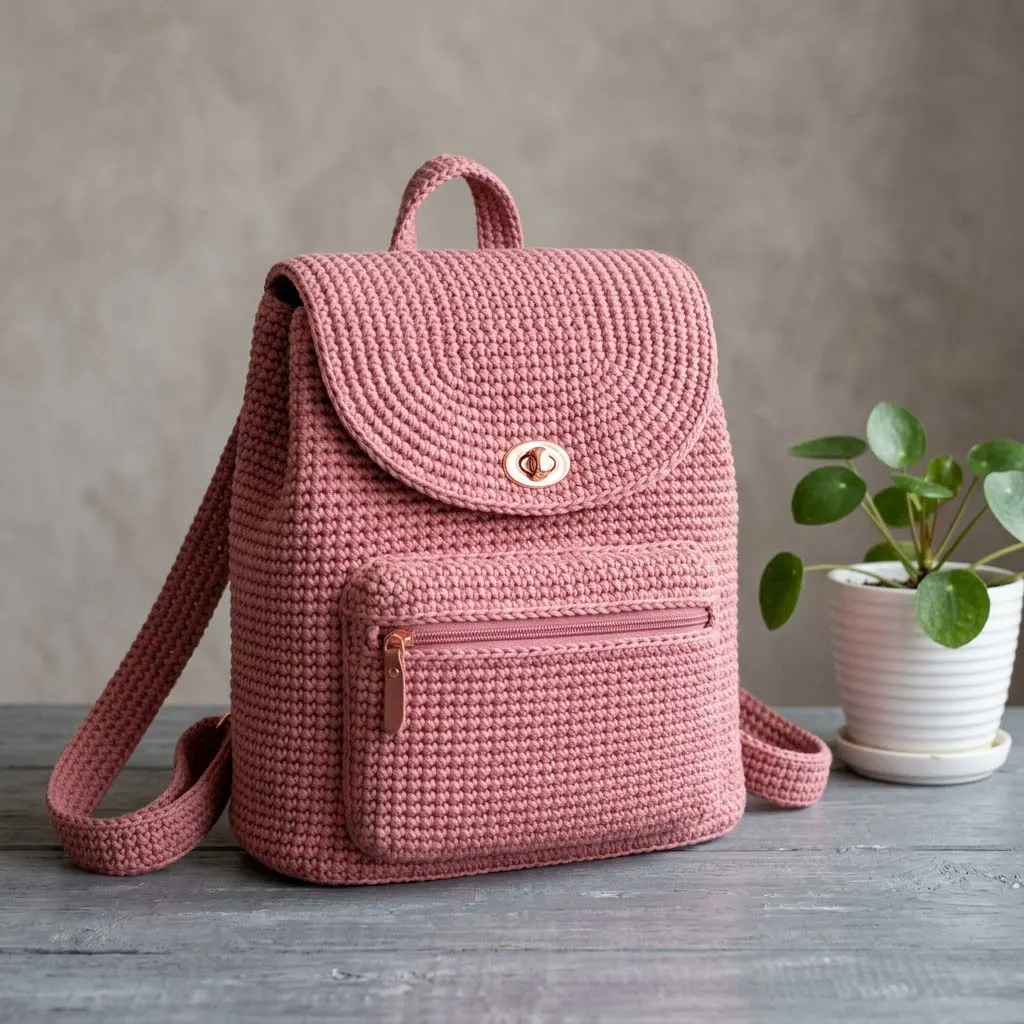 Dusty Rose Pink Crochet Backpack Free Pattern