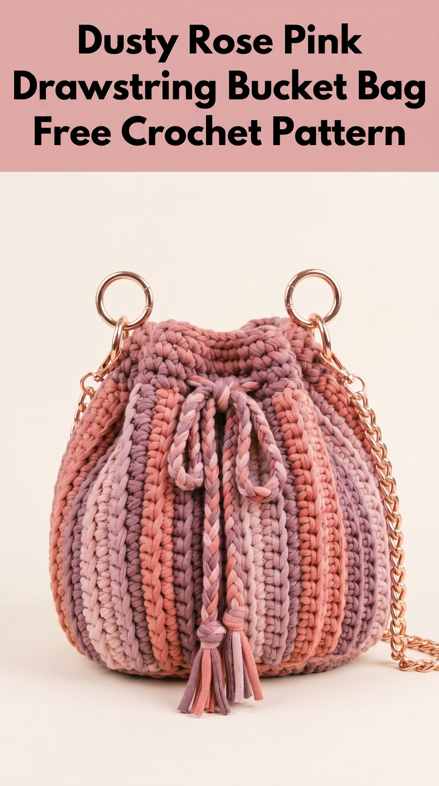Dusty Rose Pink Drawstring Bucket Bag Free Crochet Pattern