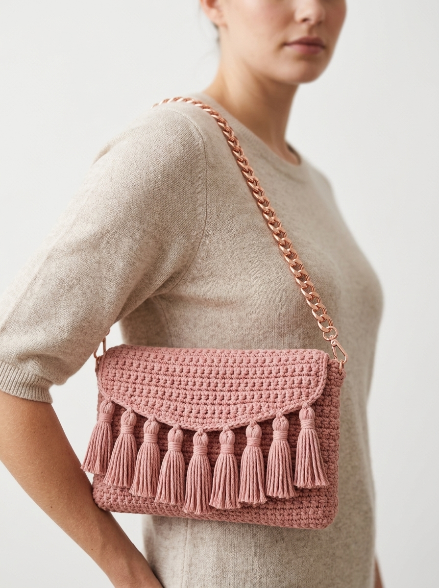 Dusty Rose Pink Tassel Crossbody Free Crochet Pattern