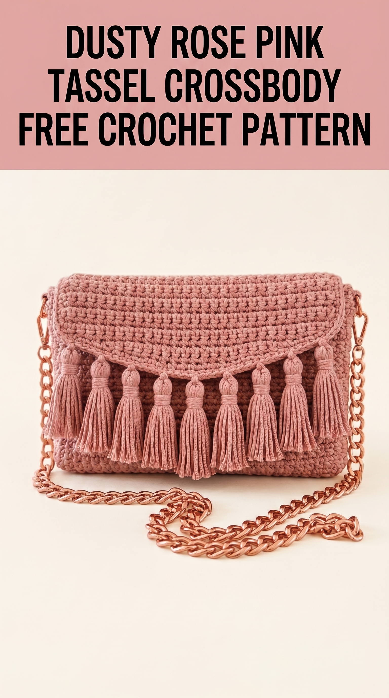 Dusty Rose Pink Tassel Crossbody Free Crochet Pattern