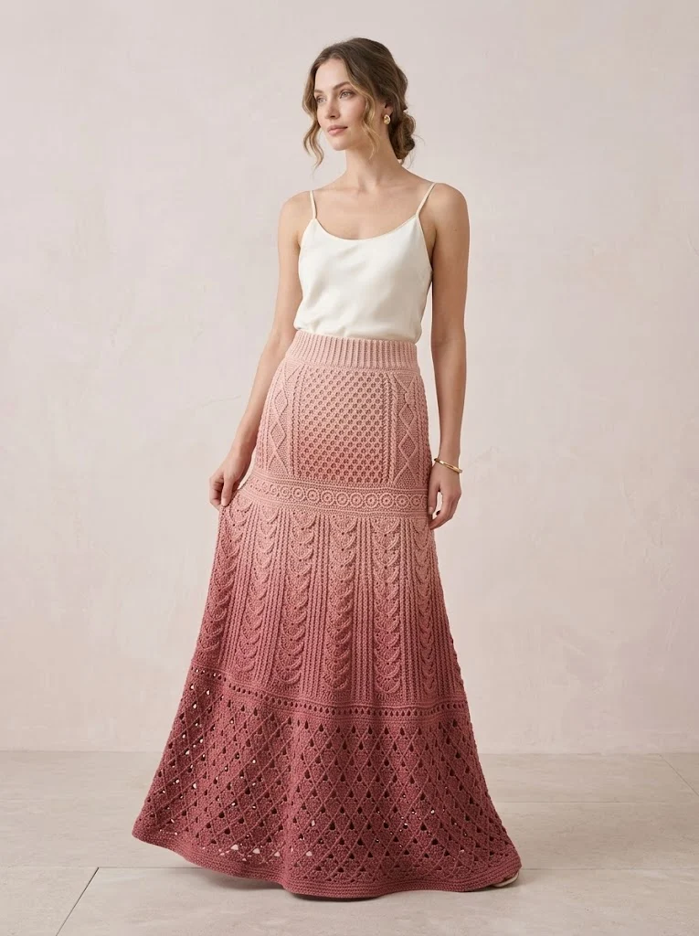 Dusty Rose Romantic Lace Maxi Skirt Free Crochet Pattern