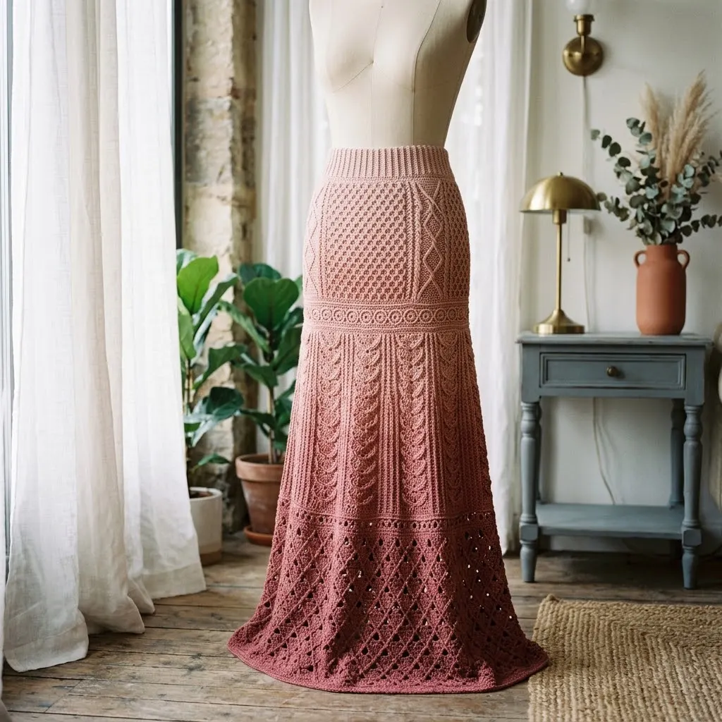 Dusty Rose Romantic Lace Maxi Skirt Free Crochet Pattern