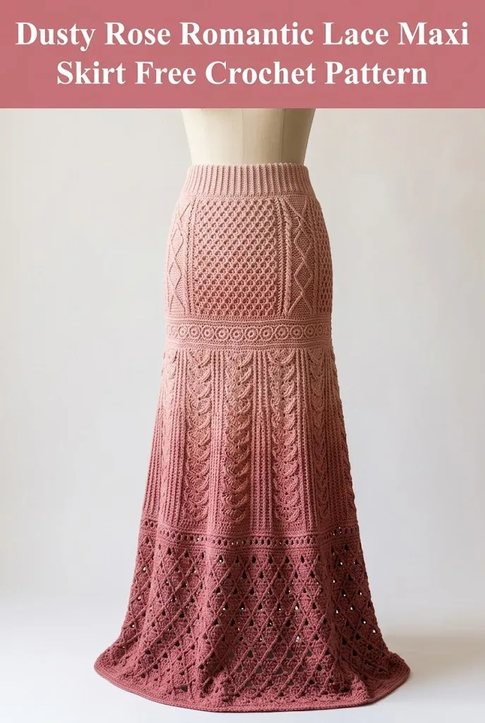 Dusty Rose Romantic Lace Maxi Skirt Free Crochet Pattern