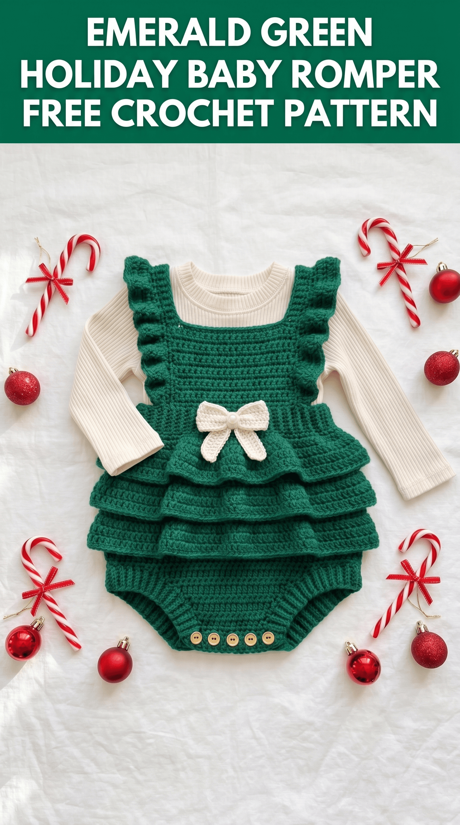 Emerald Green Holiday Baby Romper Free Crochet Pattern
