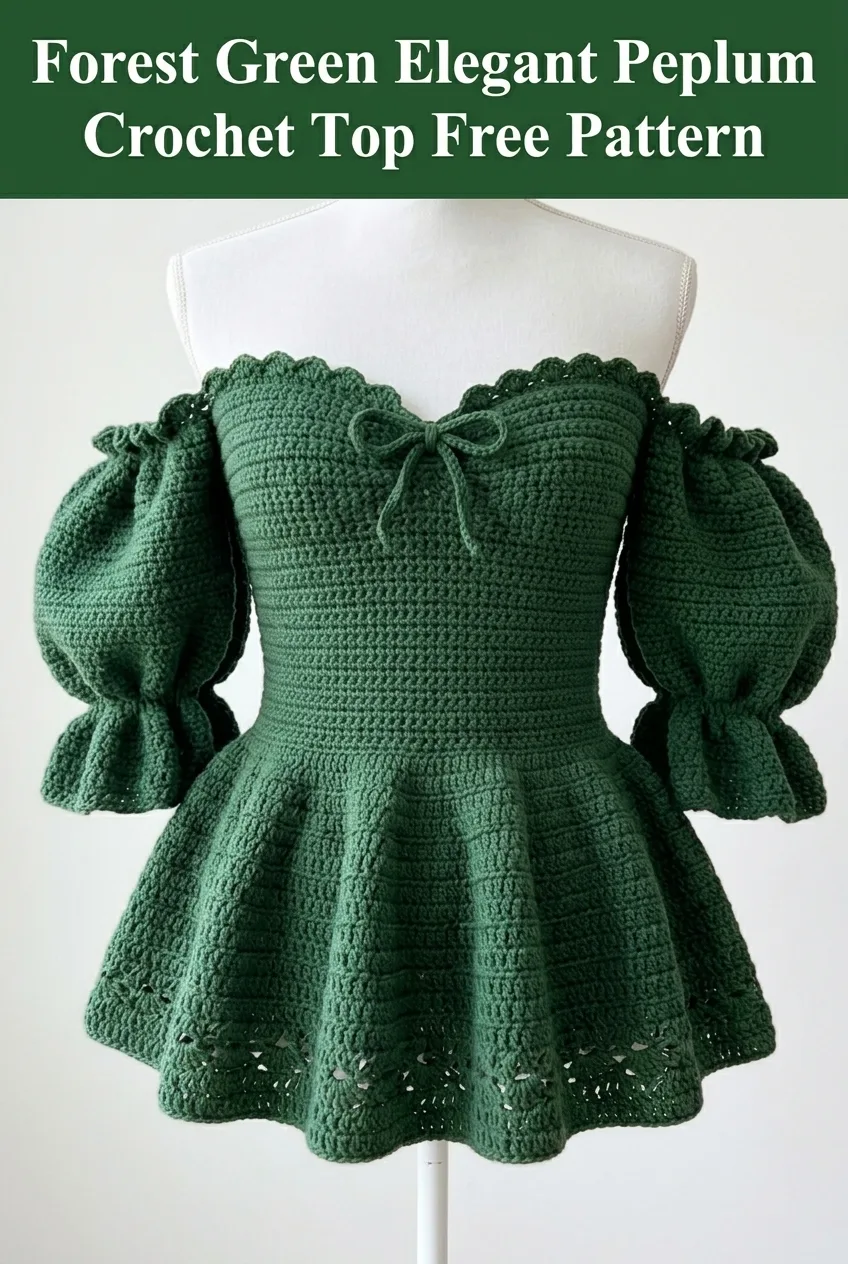 Forest Green Elegant Peplum Crochet Top Free Pattern