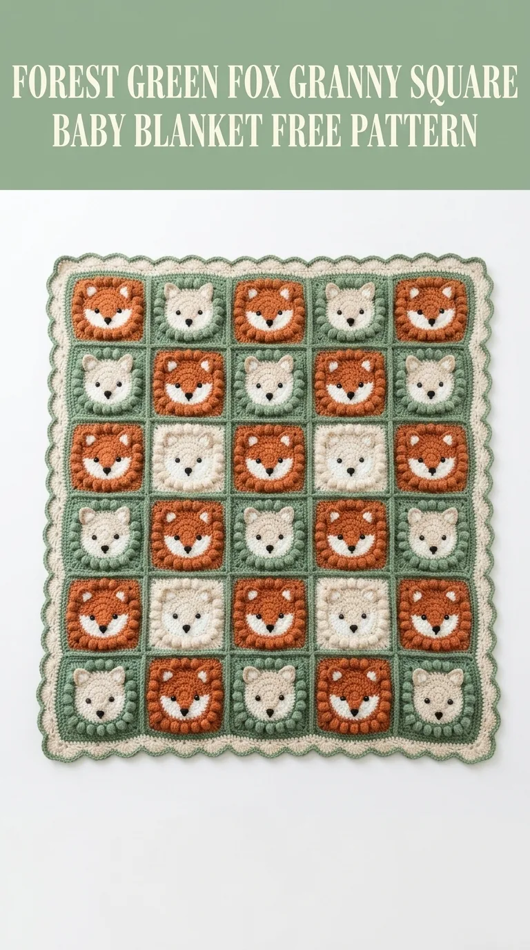Forest Green Fox Granny Square Baby Blanket Free Pattern