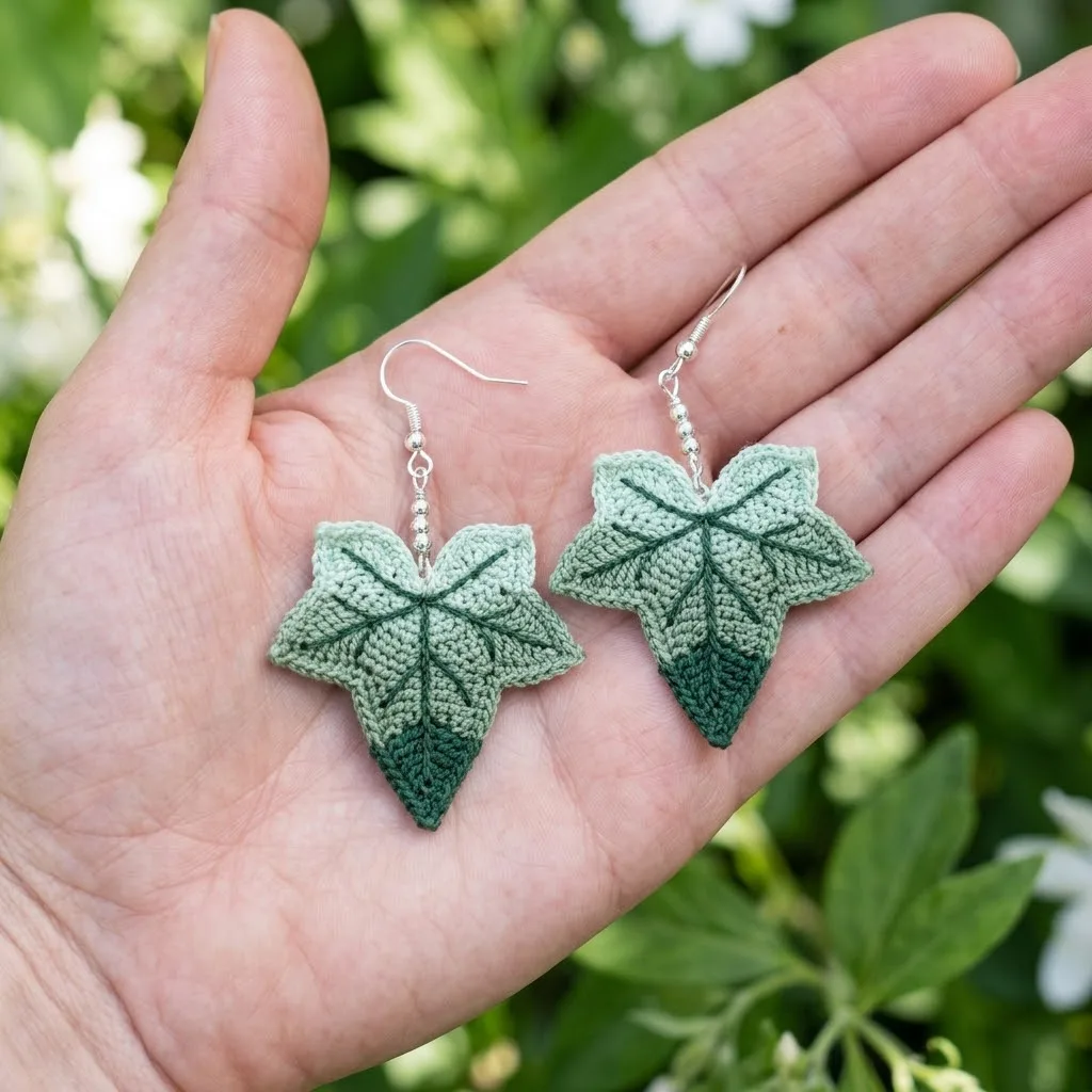 Forest Green Ivy Leaf Earrings Free Crochet Pattern