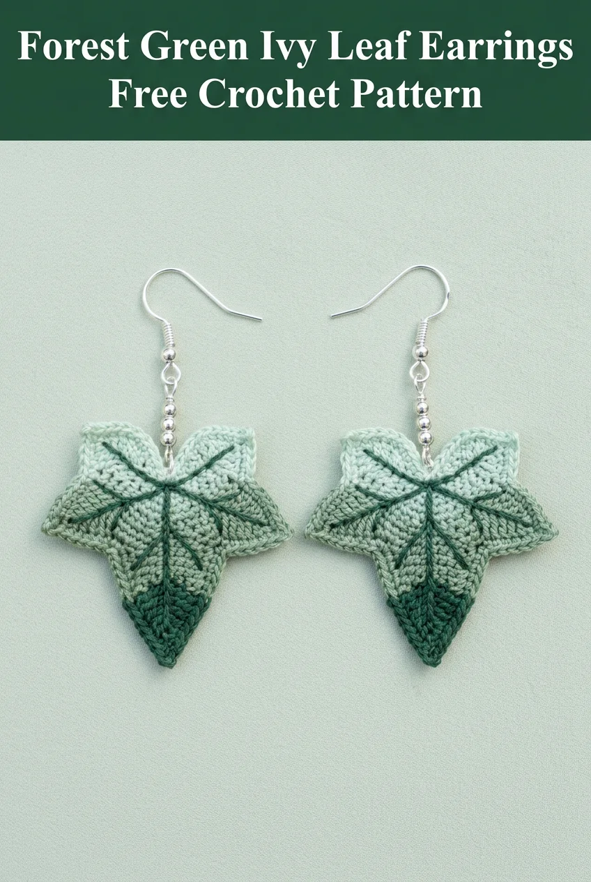 Forest Green Ivy Leaf Earrings Free Crochet Pattern