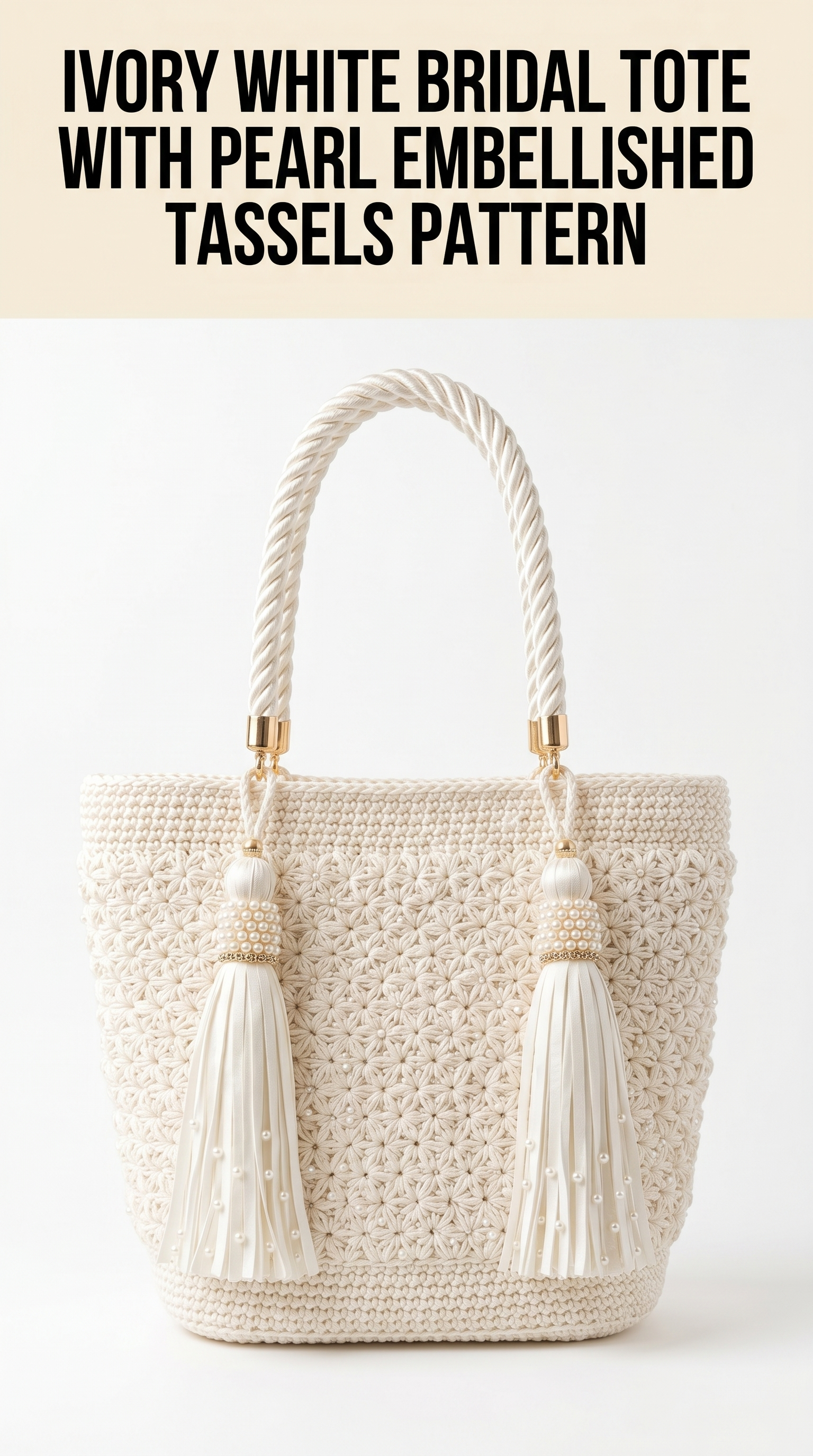 Ivory White Bridal Tote with Pearl Embellished Tassels Pattern
