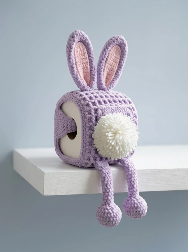 Lavender Bunny Toilet Paper Cozy Free Crochet Pattern