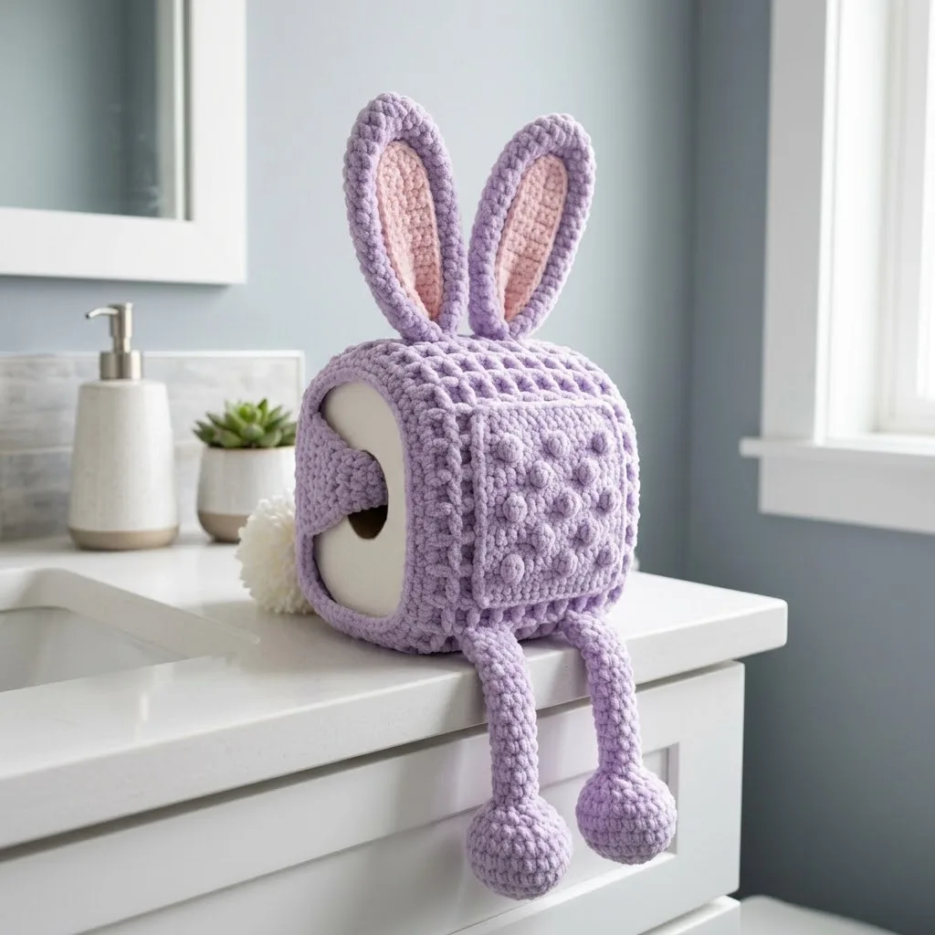 Lavender Bunny Toilet Paper Cozy Free Crochet Pattern