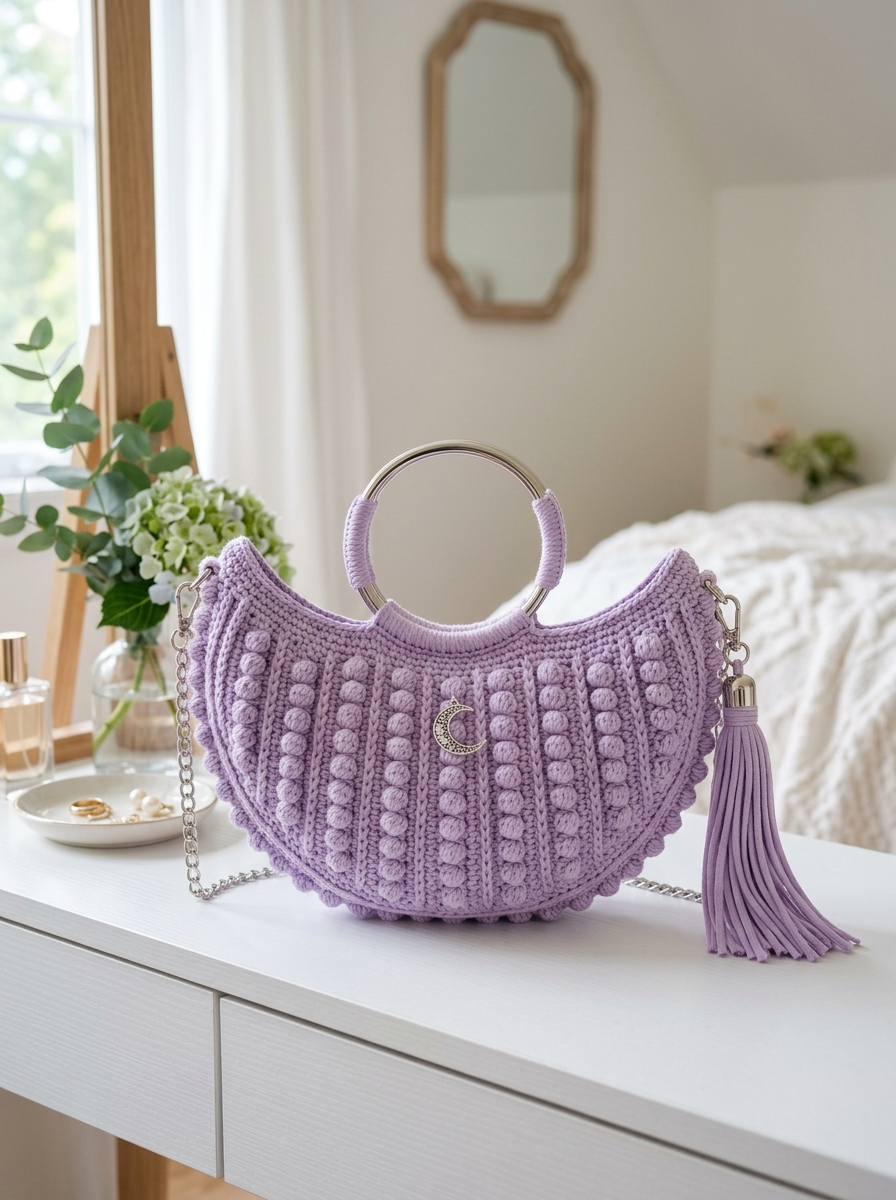Lavender Dream Crescent Purse with Silver Accents Free Crochet Pattern