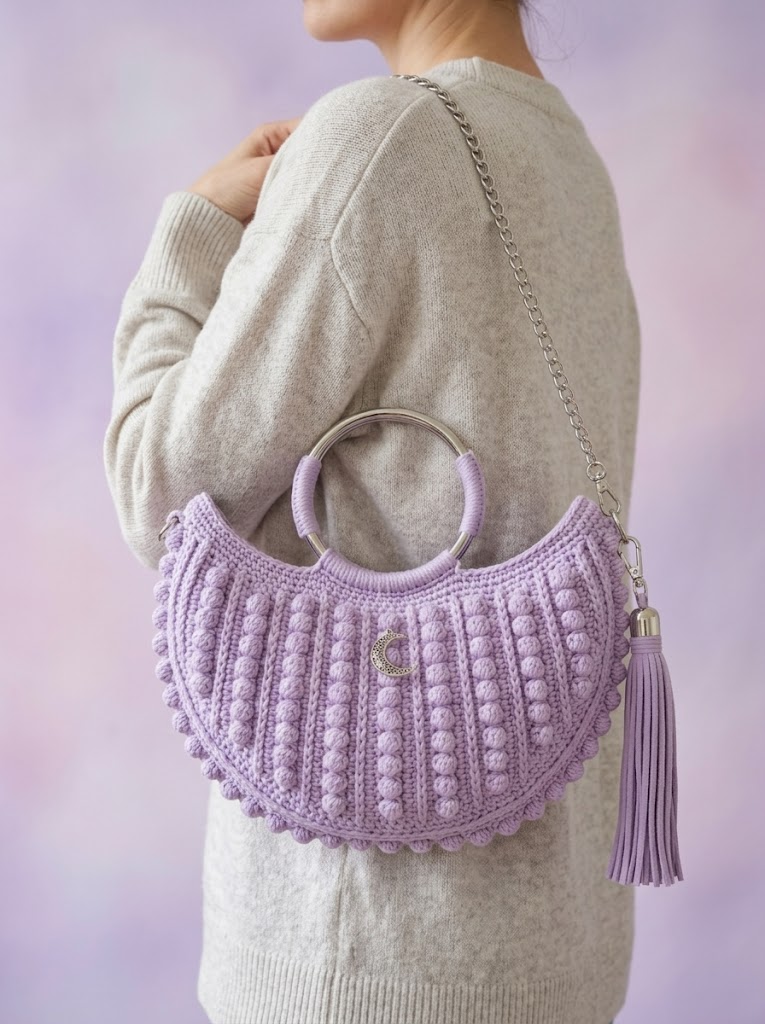 Lavender Dream Crescent Purse with Silver Accents Free Crochet Pattern