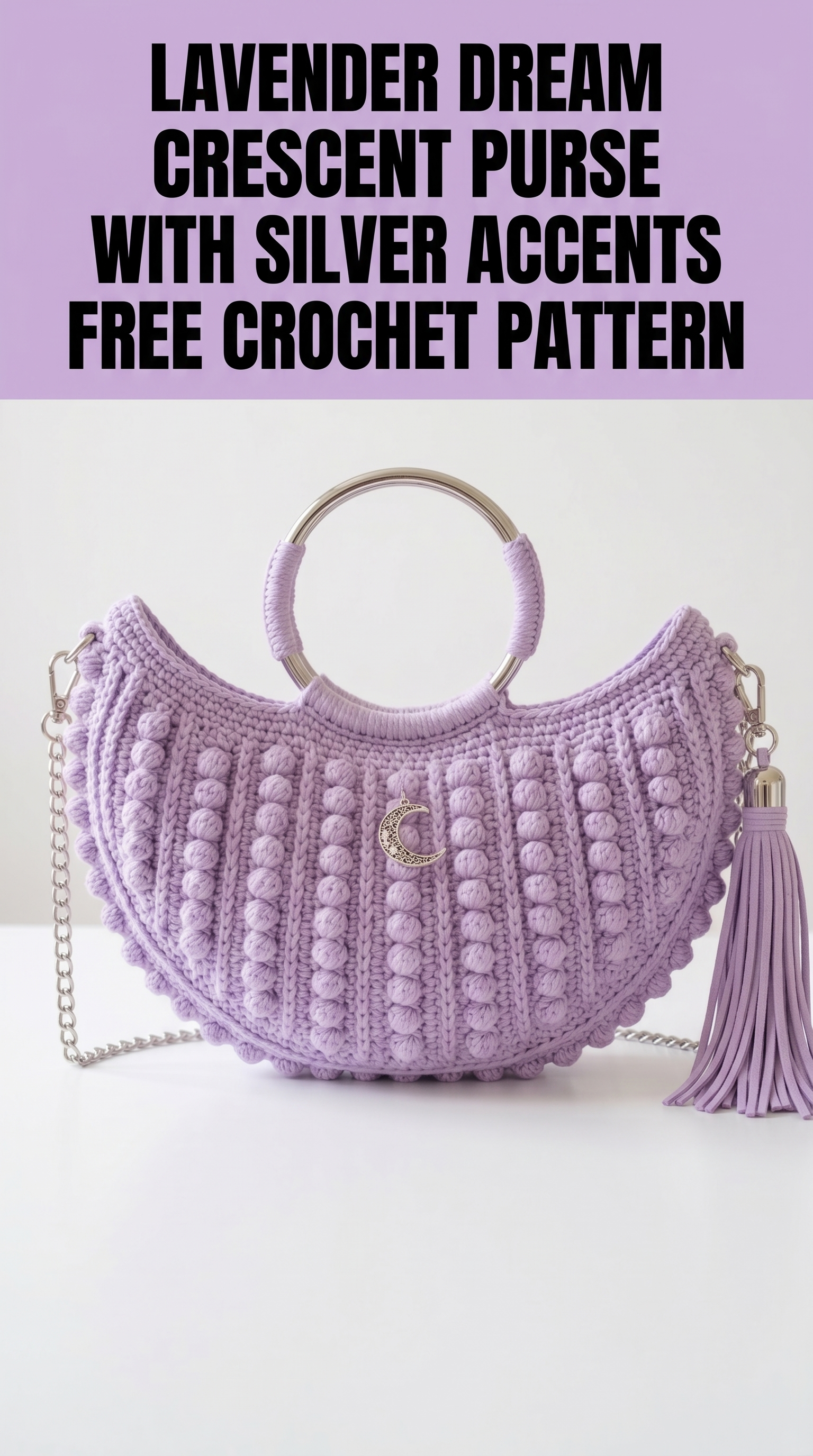 Lavender Dream Crescent Purse with Silver Accents Free Crochet Pattern